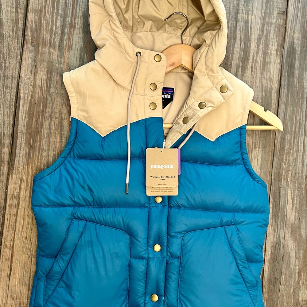Patagonia Women's Bivy Blue and Cream Hooded Vest